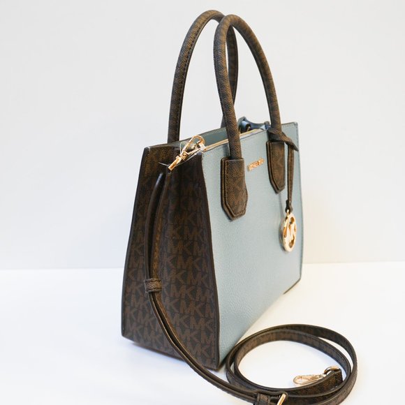 Michael Kors Mercer Medium Messenger Crossbody Bag MK Brown Blue - Picture 8 of 13